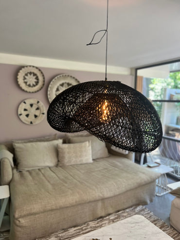 Organische vorm wolk rotan lamp - 80 cm - zwart