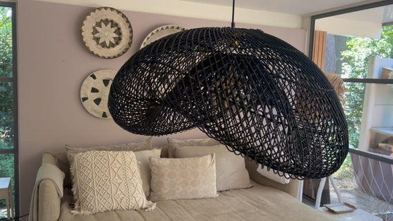 Organische vorm wolk rotan lamp - 80 cm - zwart