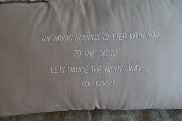 White Linen Pillow Inner with Black Embroidered Letters (90 x 50 cm) - No. 18 | Mandala Stencils