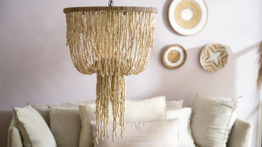 Natural Wooden Beaded Hanging Lamp - Boho Lighting | Mandala Stencils