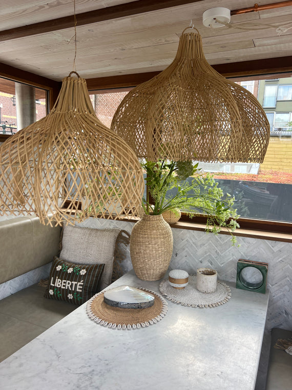 Rotan hanglamp bloemvorm - 40 cm - naturel