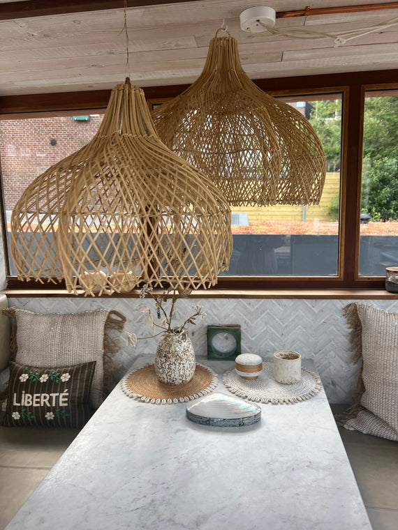 Rotan hanglamp bloemvorm - 40 cm - naturel