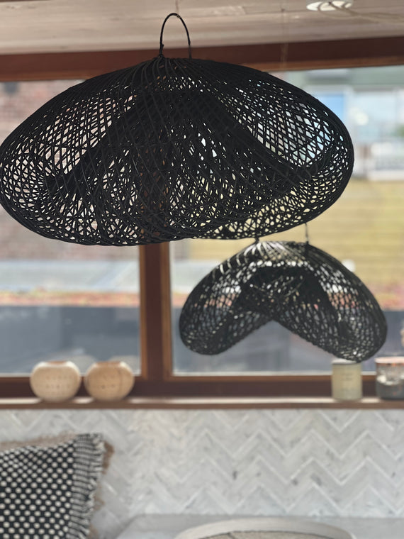 Organische vorm wolk rotan lamp - 80 cm - zwart