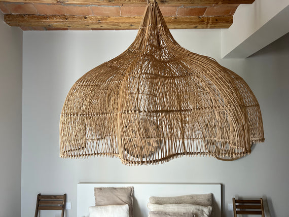 Flower Rattan Lamp (80 cm) - Boho Ceiling Light | Mandala Stencil