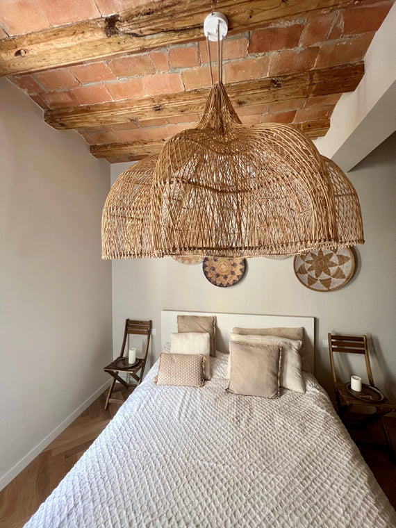 Flower Rattan Lamp (80 cm) - Boho Ceiling Light | Mandala Stencil