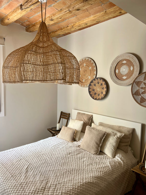 Flower Rattan Lamp (80 cm) - Boho Ceiling Light | Mandala Stencil