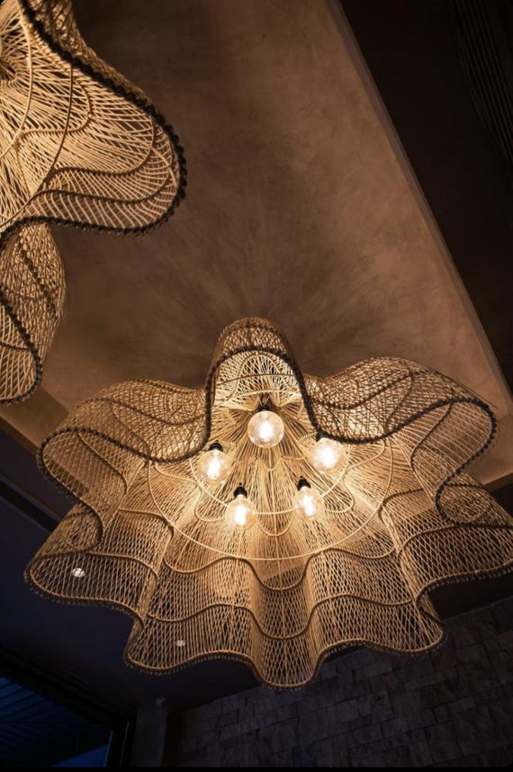 Flower Rattan Lamp (80 cm) - Boho Ceiling Light | Mandala Stencil